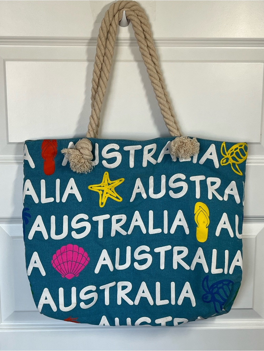 Australia Beach Tote Canvas Bag Rope Handle Coastal Vacation Tote